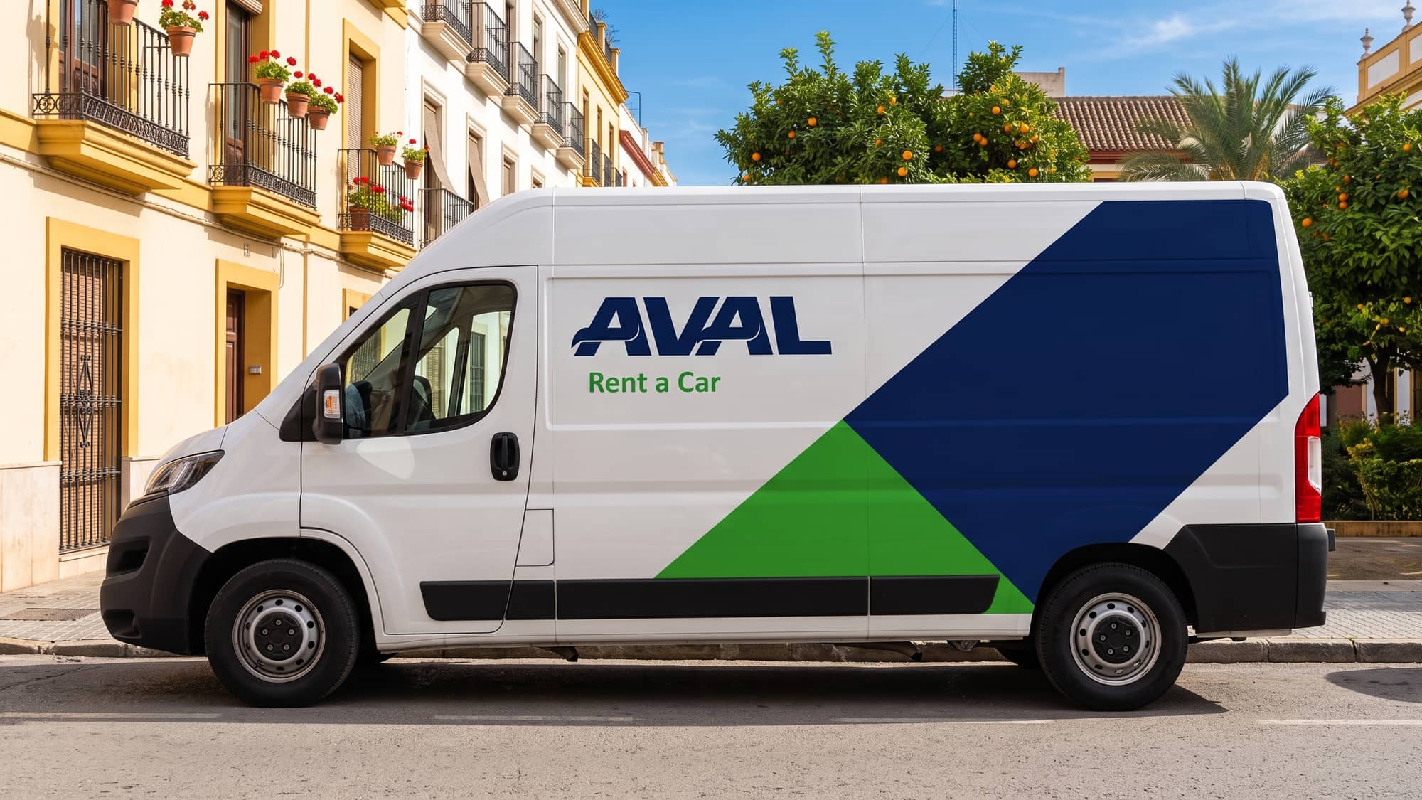 Furgoneta de alquiler aparcada en una calle de una ciudad española
